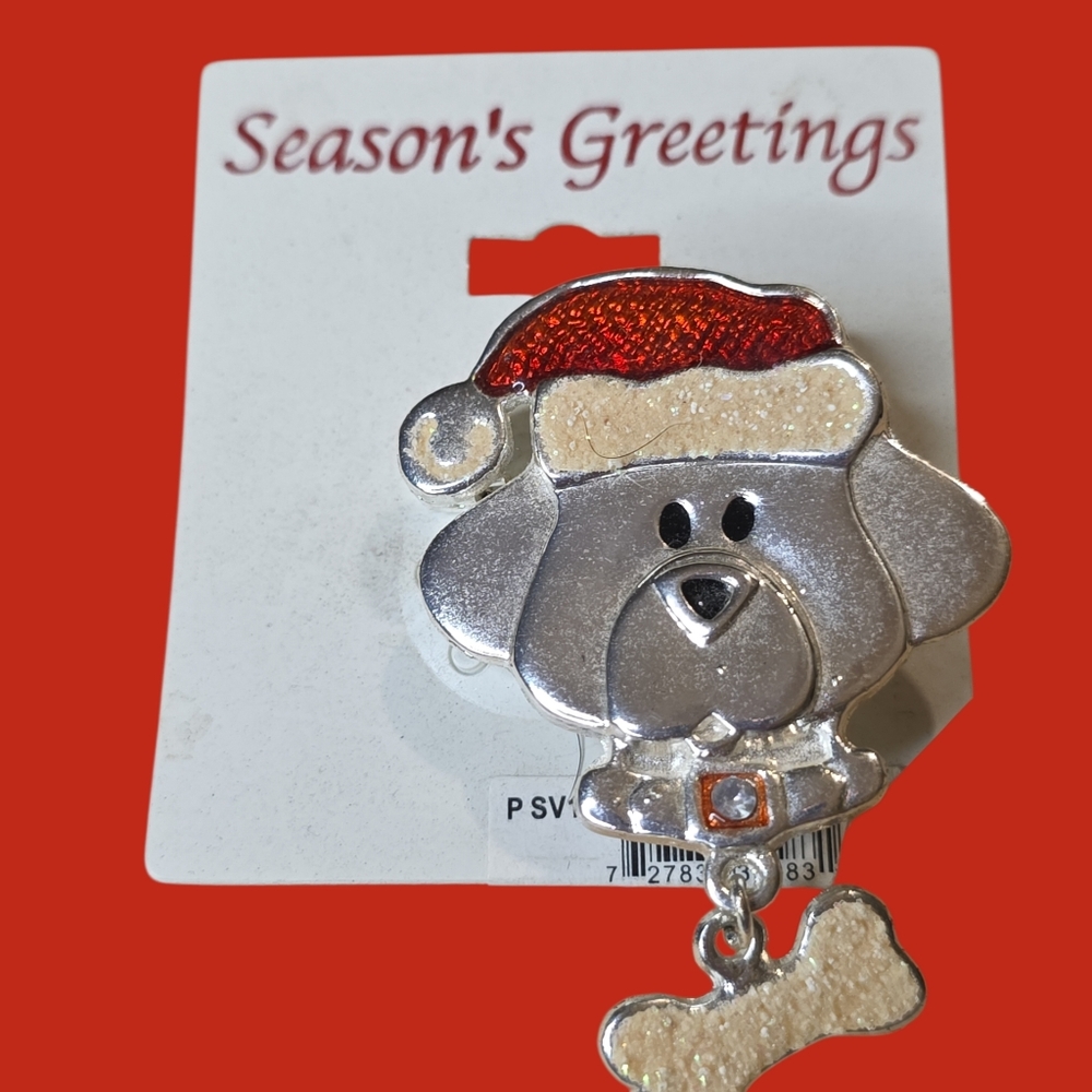 Festive Dog Brooch with Santa Hat
